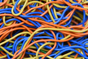 Closeup colored cables and wires