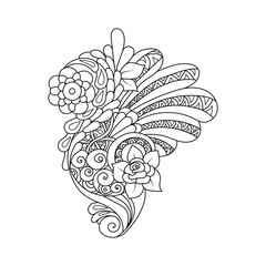 Hand-drawn design element. Doodle art flowers. Zentangle floral pattern.  