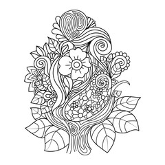 Zentangle floral pattern. Doodle art flowers. Hand-drawn design element. 