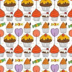 Vector Candy and Muffins Seamless Pattern