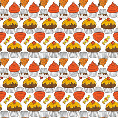 Fototapeta premium Vector Candy and Muffins Seamless Pattern