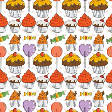 Vector Candy and Muffins Seamless Pattern