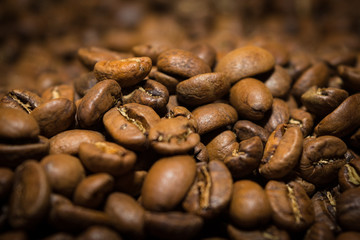 Brown coffee beans close-up