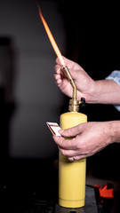 torch flame lit with a match