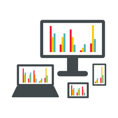 Electronic device with graphs icon, flat style