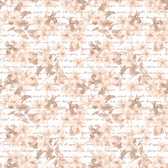 Obraz premium Flowers cherry blossom, sakura and hand written text letter in retro color. Vintage watercolor. Repeating pattern 