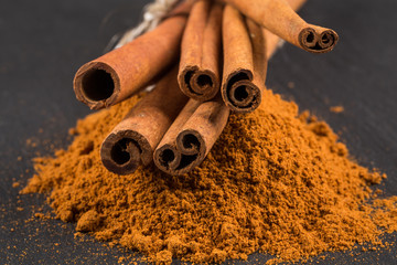 cinnamon sticks with powder.