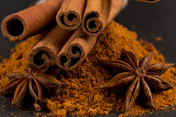 cinnamon sticks with powder.