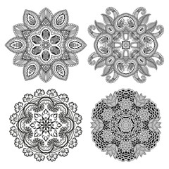 Vector henna tatoo mandala. Mehndi style. Set.
