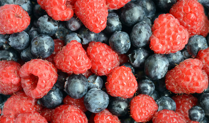 Raspberry and blueberry background