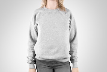 Blank sweatshirt mock up isolated. Female wear plain hoodie mockup. Plain hoody design...