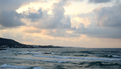 Fototapeta na wymiar Cloud summer sunset at Aegean Sea.