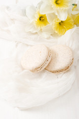 Homemade  macaroons on black vintage table.