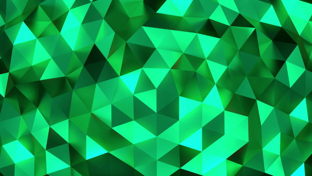 Emerald abstract background of moving shinning triangles (low poly) seamless loop