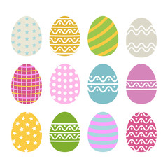 Easter egg vector icon set in flat style.Easter eggs vector isolated on a white background.Easter eggs for holidays design.Easter eggs icons isolated in flat modern style