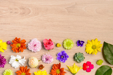 Flowers on wooden table