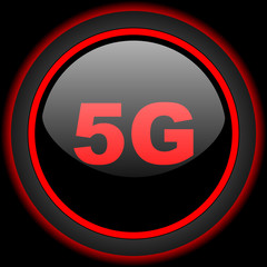5g black and red glossy internet icon on black background