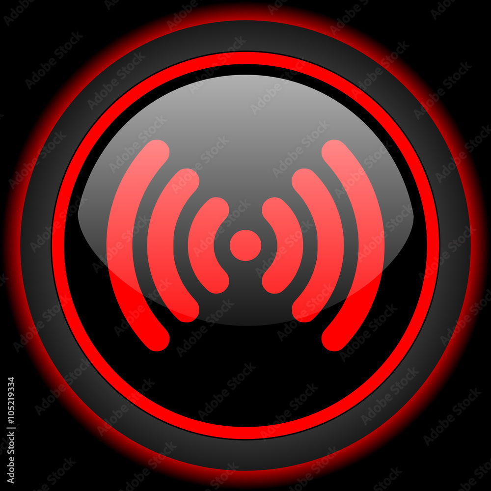 Poster wifi black and red glossy internet icon on black background