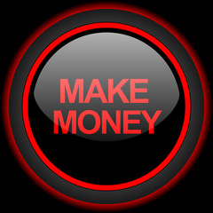 make money black and red glossy internet icon on black background