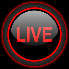 live black and red glossy internet icon on black background