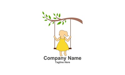 Girls Play at Swing Tree