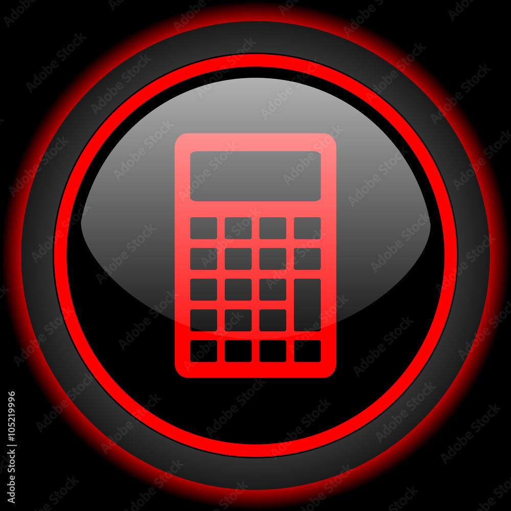 Poster calculator black and red glossy internet icon on black background