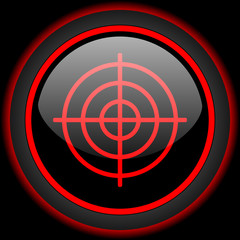 target black and red glossy internet icon on black background