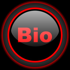 bio black and red glossy internet icon on black background