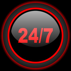 24/7 black and red glossy internet icon on black background