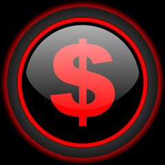 dollar black and red glossy internet icon on black background
