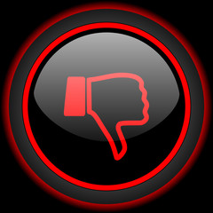 dislike black and red glossy internet icon on black background