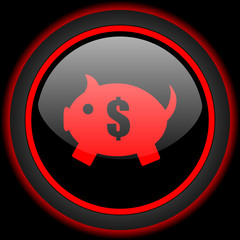 piggy bank black and red glossy internet icon on black background