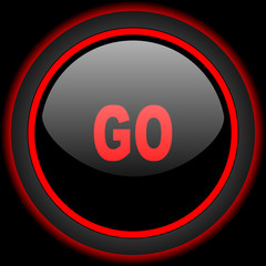 go black and red glossy internet icon on black background