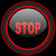 stop black and red glossy internet icon on black background