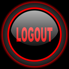 logout black and red glossy internet icon on black background