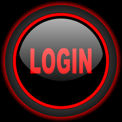 login black and red glossy internet icon on black background