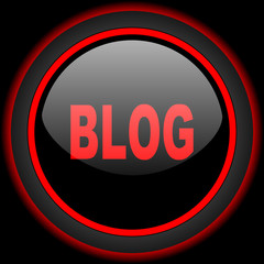 blog black and red glossy internet icon on black background