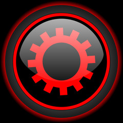 gear black and red glossy internet icon on black background