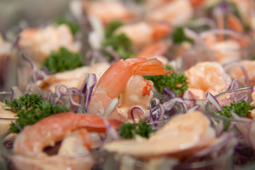 Shrimp cocktail in a  glass