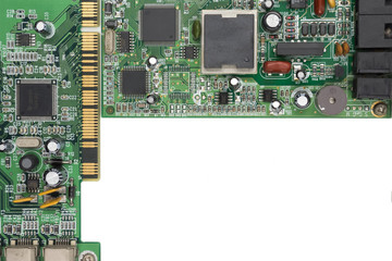 Fototapeta premium Electronic circuit board on white background.free space for text