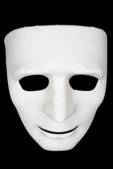 White mask on black background.