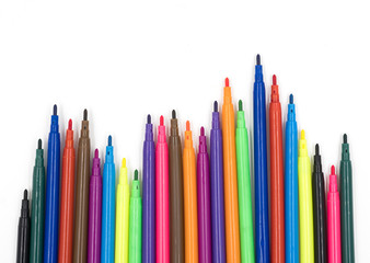 Multi-Color markers pens on white background.