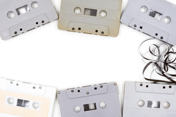 Obraz premium group of old cassette tapes on white background.