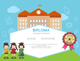 Obraz na płótnie Canvas Kids diploma preschool certificate elementary school design template background. vector illustration