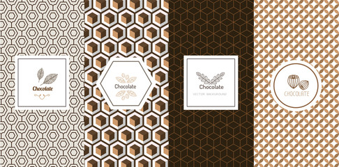 Vector set of design elements and icons in trendy linear style for chocolate package