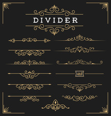 Set of horizontal flourishes divider decorative elements. Vector illustration