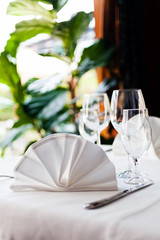 Close up of napkin on table set