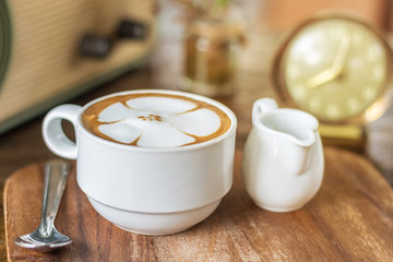 Cappuccino or latte coffee with flower shape, coffee lover, coff