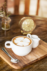 Cappuccino or latte coffee with flower shape, coffee lover, coff