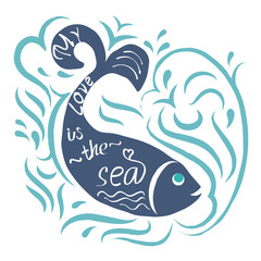 Fish whale and waves